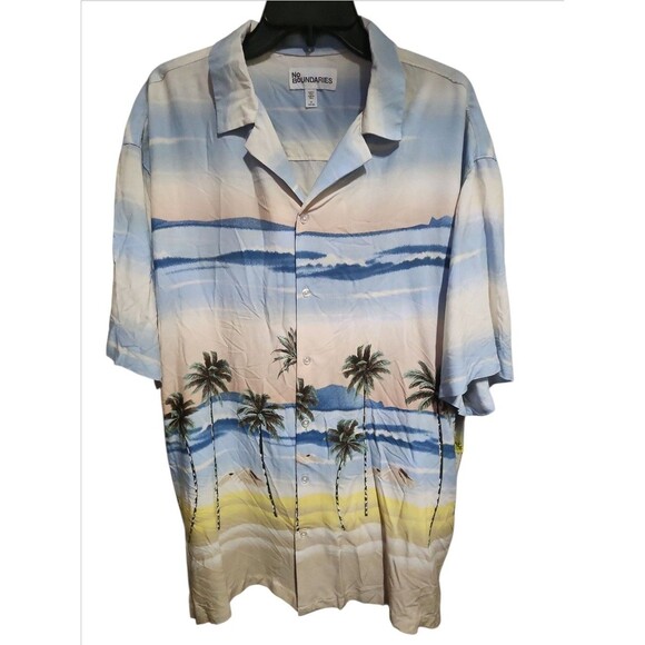 No Boundaries Men’s XL Hawaiian Rayon Shirt Palm Tree Beach Short Sleeve - Picture 1 of 9